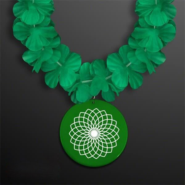 Green Flower Lei Necklace with Medallion (Non-Light Up)