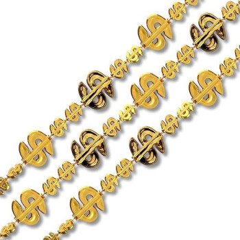 Shiny gold dollar sign party beads necklace (non light up)